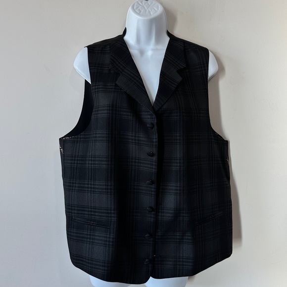 Vintage Stacy Adams Black on Black Plaid Button Down Vest Size 42L - Picture 4 of 7